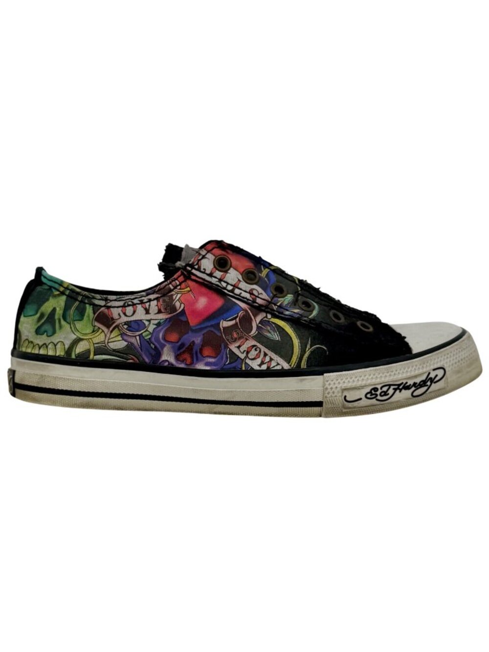VTG Ed Hardy Black Tattoo Print Canvas Sneakers 8 | Y2K Skater Grunge Streetwear - Picture 5 of 16